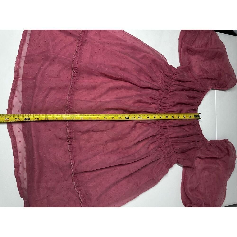 Nevena Rae Swiss Dot Ruffle Trimmed Mini Dress Dust Pink Size L Lined See Notes - Picture 7 of 16